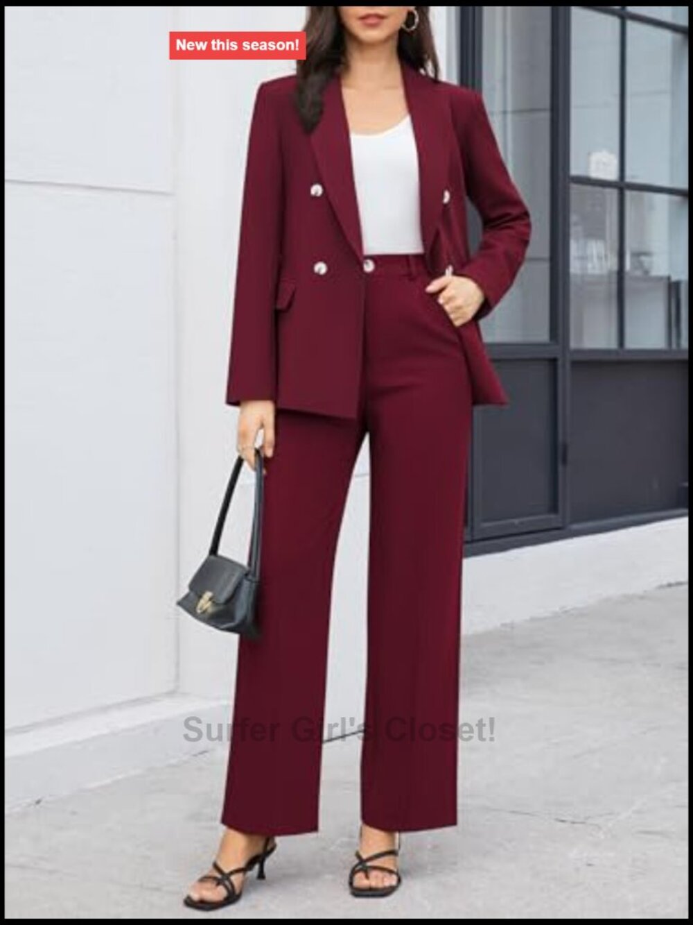 2 Piece Blazer & Wide Leg Pants Suit Set Business Casual Workwear - Picture 2 of 6
